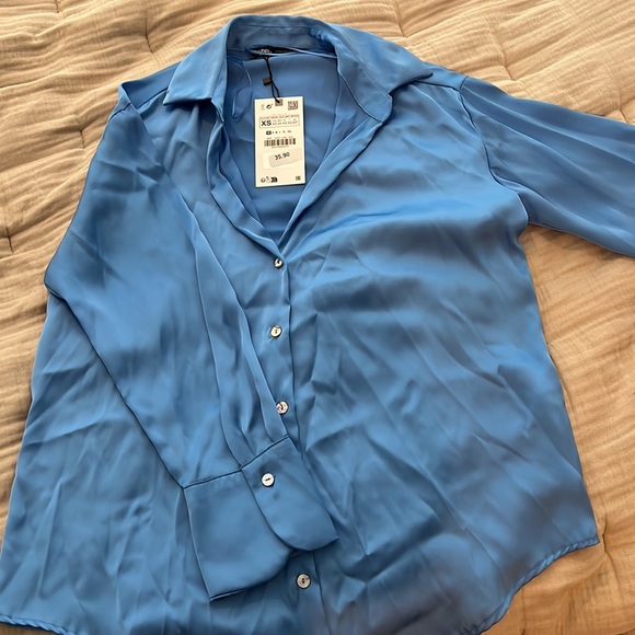ZARA NWT Flowy Satin Effect Shirt - Picture 6 of 7